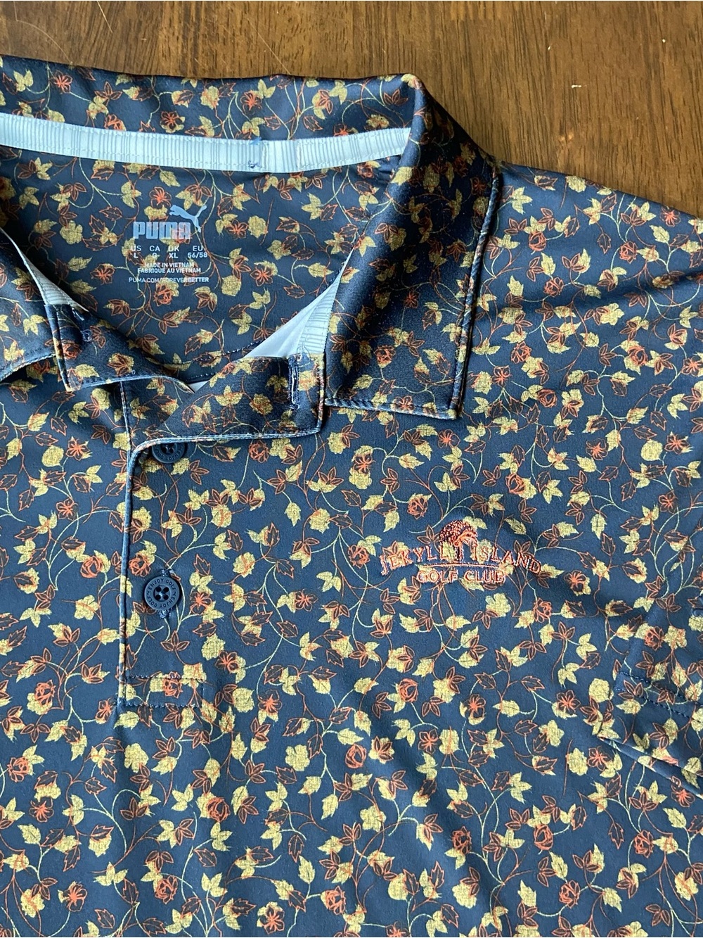 PUMA Golf Shirt Mens Large L Black Floral Jekyll Island Golf Club Performance